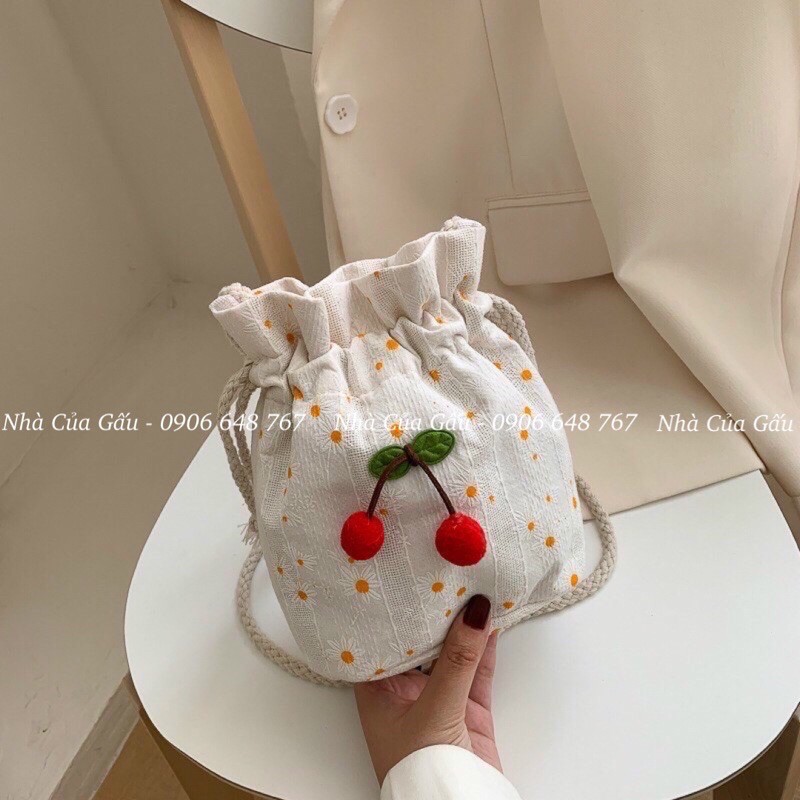 Túi cói hoa cúc nhí cherry đeo chéo nữ xinh hông nè