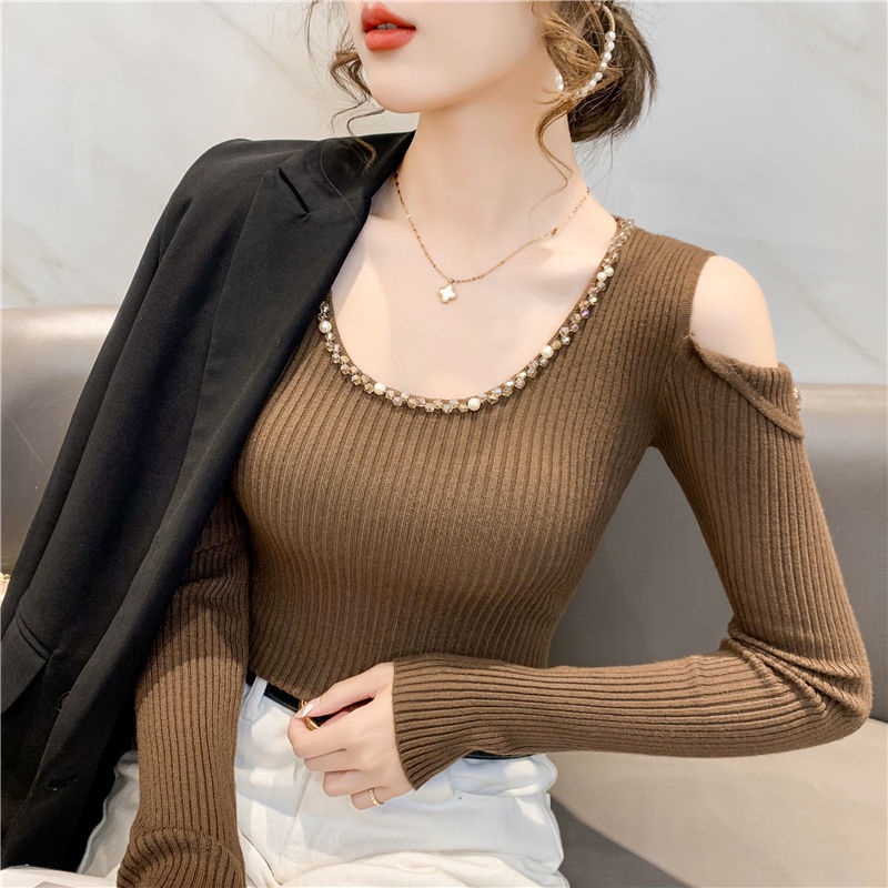 Áo Len Tay Dài Hở Vai Phong Cách Mới Dành Cho Nữ