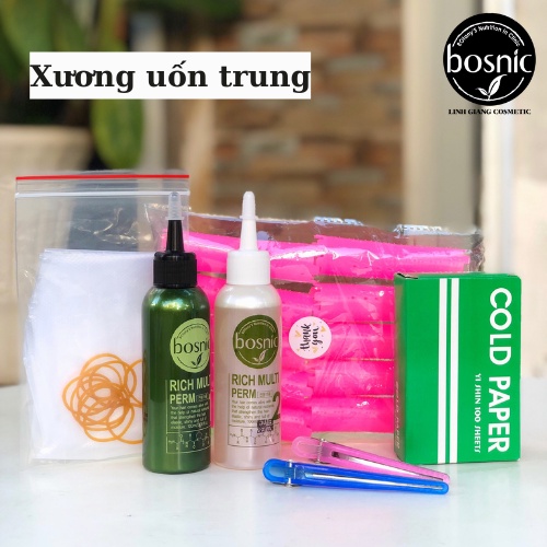 [Dành cho salon chuyên nghiệp] Combo Thuốc Uốn Tóc 100ML Kèm Trục Uốn Lạnh + Giấy Uốn + Chun Và Bao Tay BOSNIC