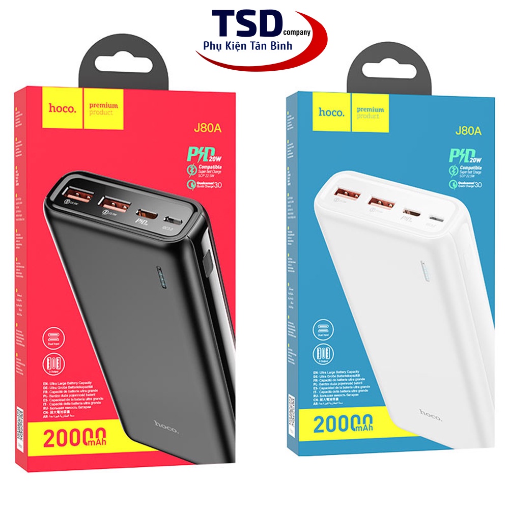 Pin Dự Phòng Hoco J80A 20000mAh Chính Hãng Hỗ Trợ Sạc Nhanh 22.5W