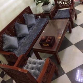 Bộ thảm trải ghế 6 món, 8 món ( gối vuông và gối tim )