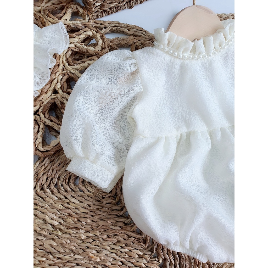 Bodysuit sơ sinh bé gái màu trắng kèm nón MINTSCLOSET Mint's Closet tay phồng tiểu thư 0 1 2 tuổi -BS6001 - BS6098