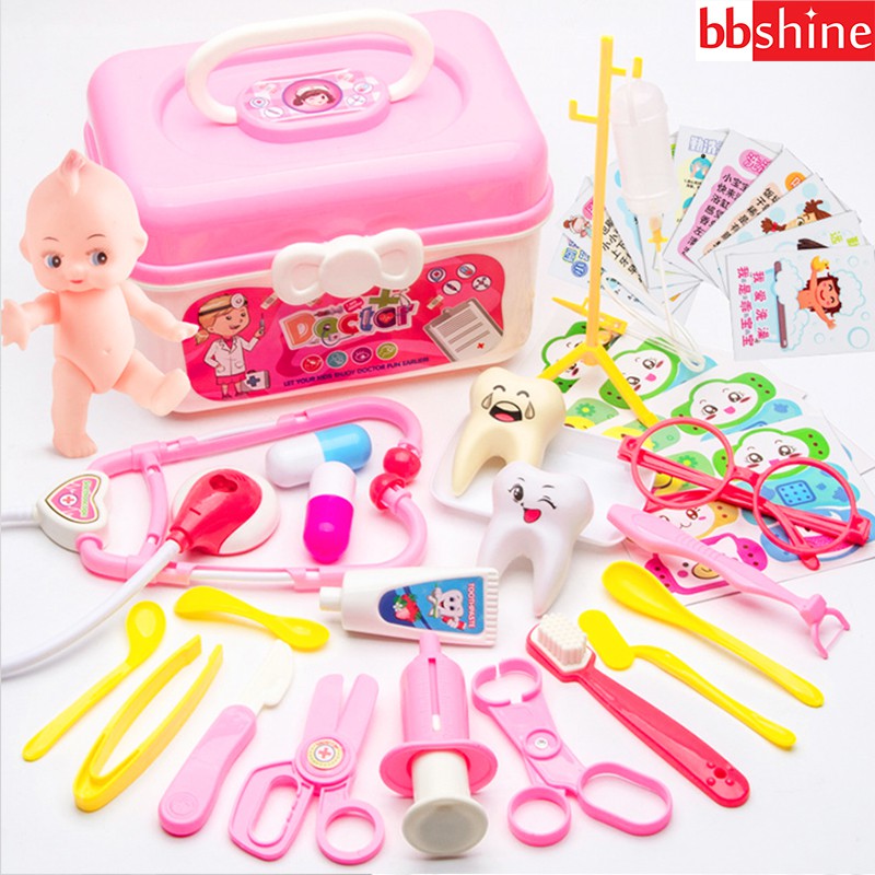 Bộ đồ chơi bác sĩ cho bé 33 chi tiết bổ ích bằng nhựa nguyên sinh ABS an toàn cho bé trai và bé gái BBShine - DC043