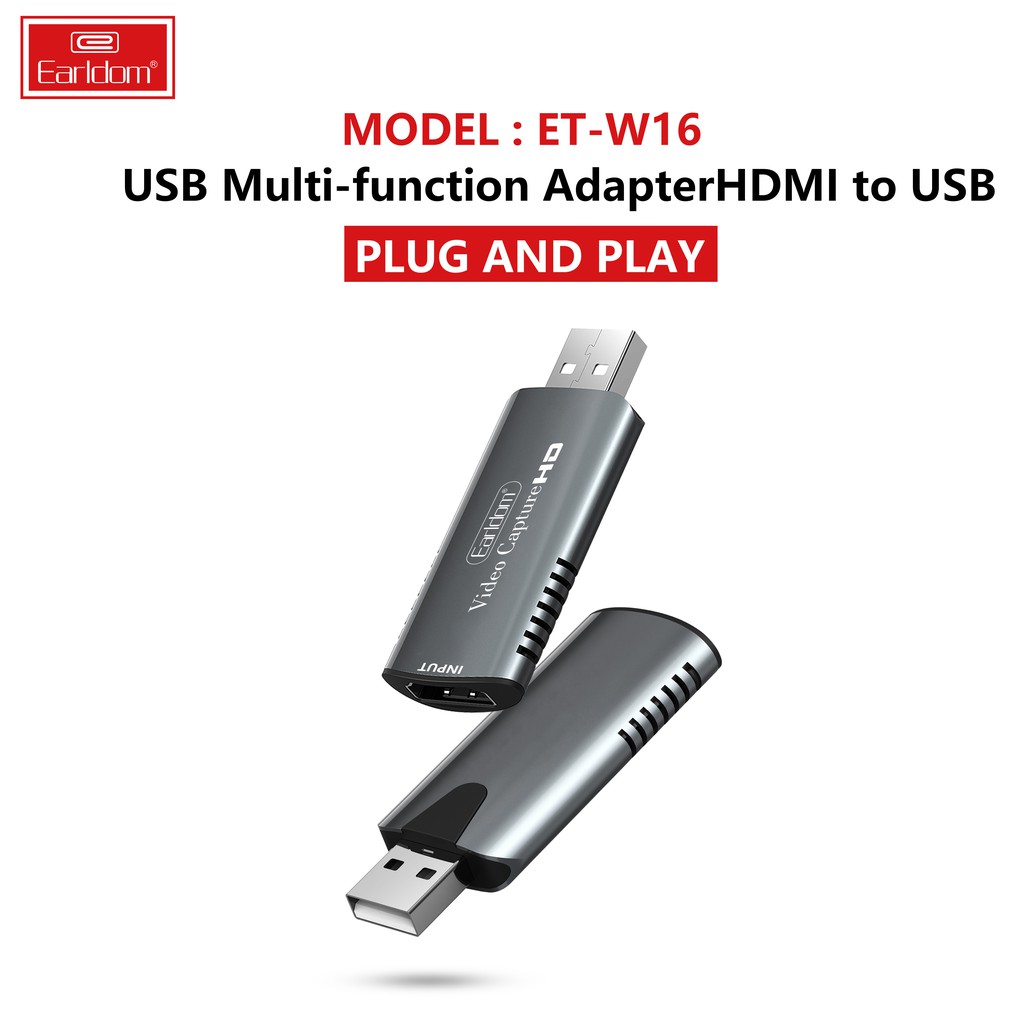 Bộ HDMI to USB Video Capture Earldom W16 - Hỗ Trợ Live Stream, Ghi Hình Từ Điện Thoại, Camera, PS4, XBOX