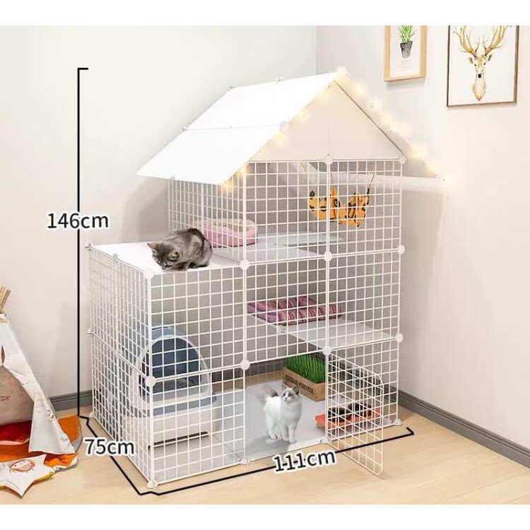 &lt; Tặng Dây Rút , Búa Gỗ , Võng &gt; Combo chuồng Mèo 3 tầng có mái 1M1( Kích Thước : 110x75x145cm )
