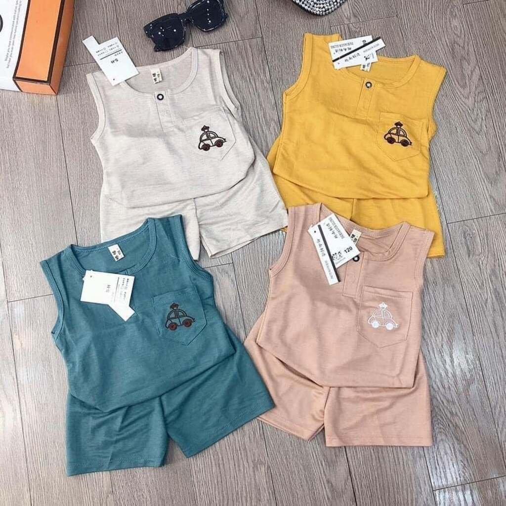 Bộ Ba Lỗ In Hình Ô Tô, Bộ Ba Lỗ Sát Nách Túi Cho Bé Trai Bé Gái Từ 6 - 28kg - Minky Baby