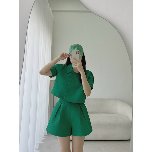 SET ÁO CROPTOP NÚT XỐP + QUẦN SHORT 5 MÀU