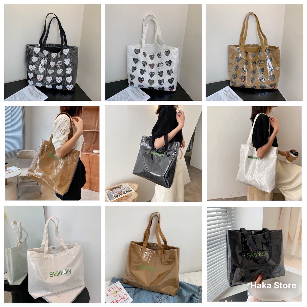 Túi tote túi vải canvas CHEERS đeo vai bóng kính chống nước phong cách Hàn quốc 2 màu đen trắng-Haka store