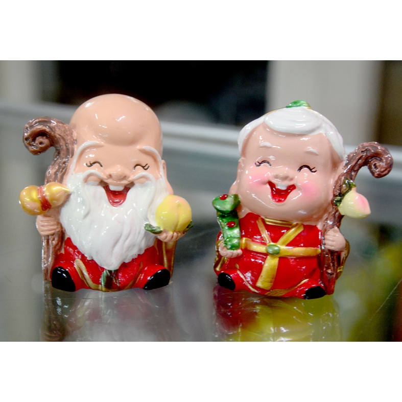 Tượng ông Thần Tài-Thần tiền áo đỏ -Tượng Di lặc-Ông bà thọ trang trí
