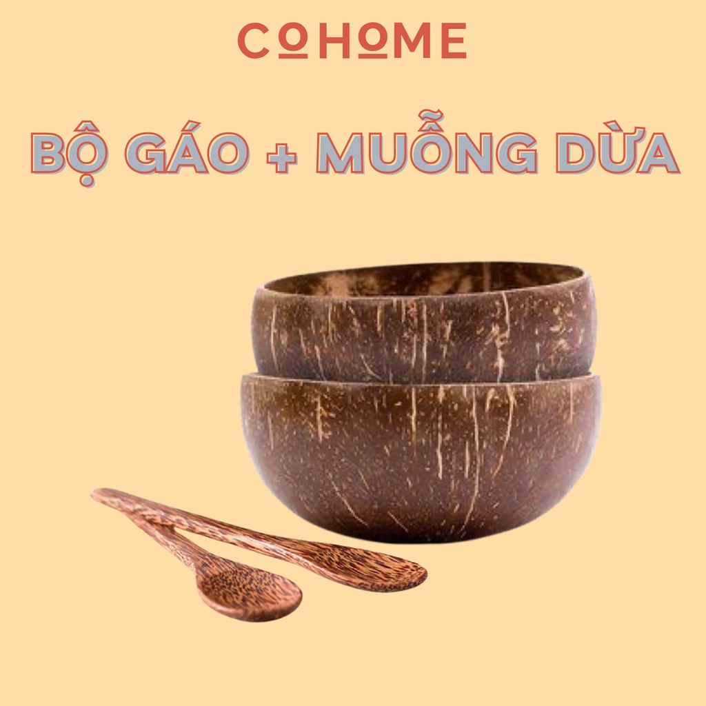 Bát gáo dừa + muỗng dừa size lớn 12 - 14cm, gáo dừa được mài bóng đựng thức ăn, salad