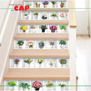 Tranh 3D Dán Cầu Thang Hình Chậu Hoa DLT009