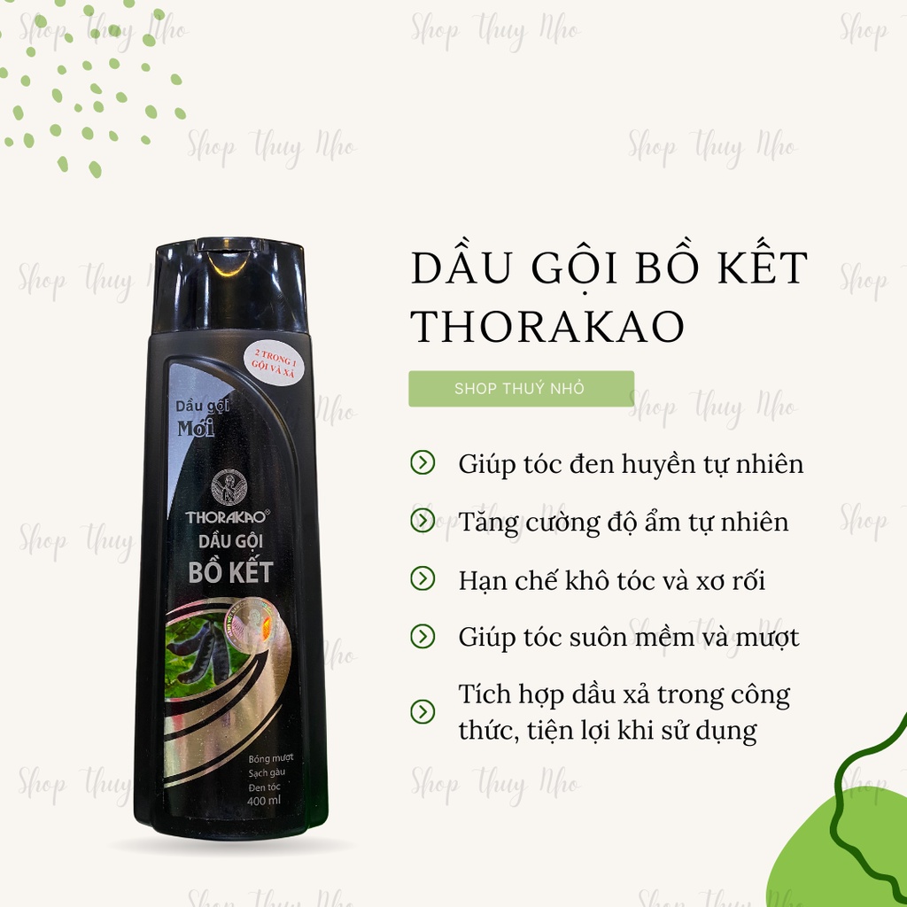 [HÀNG CHÍNH HÃNG] Dầu gội đầu bồ kết thiên nhiên giúp tóc suôn mượt Thorakao - 400ml