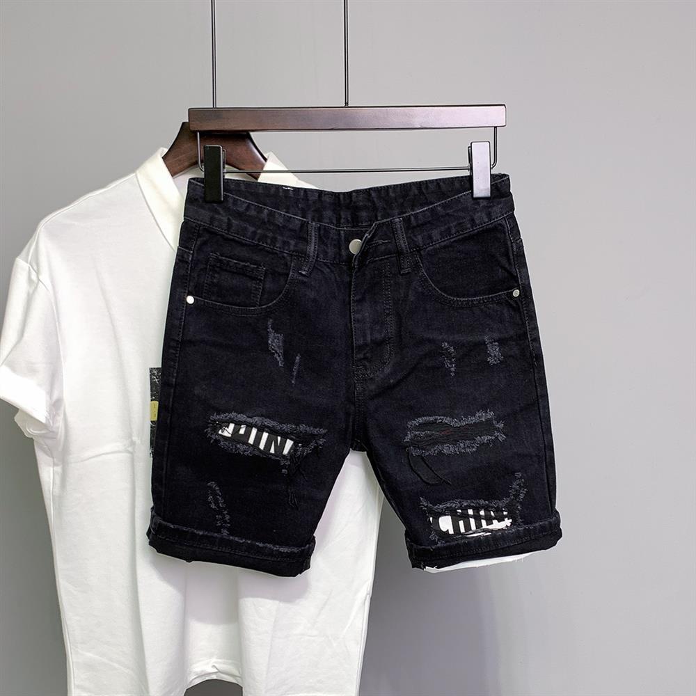 Quần Short Jeans Rách Màu Đen Phong Cách Hàn Quốc Cho Nam