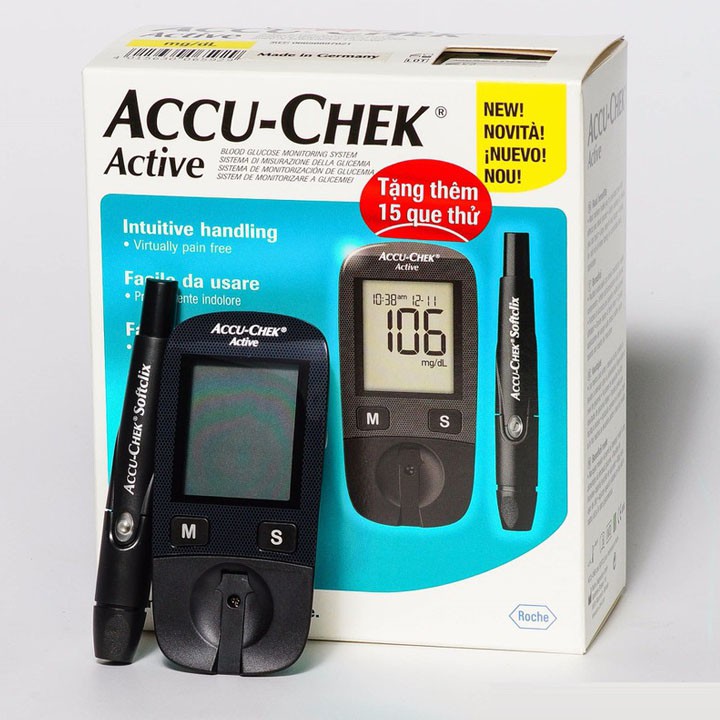 Combo Máy đo đường huyết Accu-chek Active + 50 que thử + 100 kim lấy máu