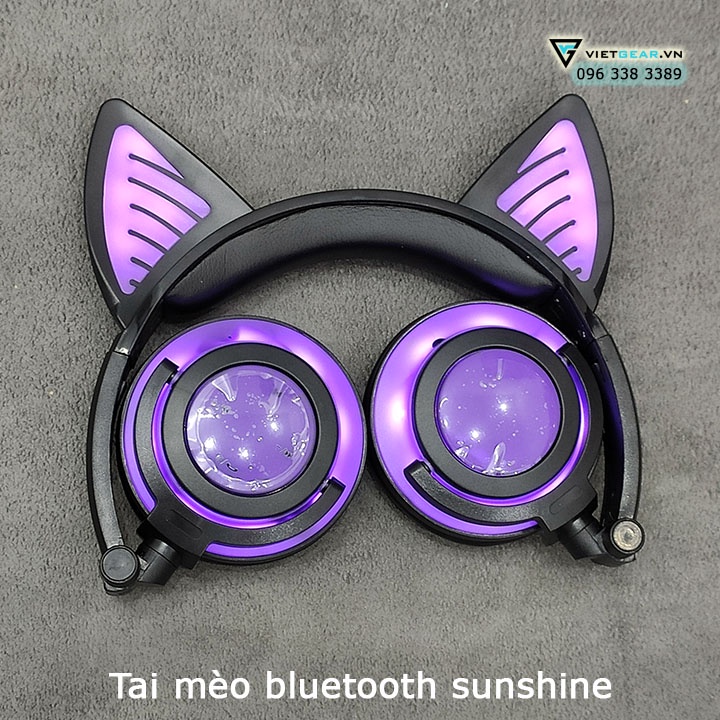 Tai nghe tai mèo Bluetooth Sunshine có led cả ốp và tai mèo, có micro