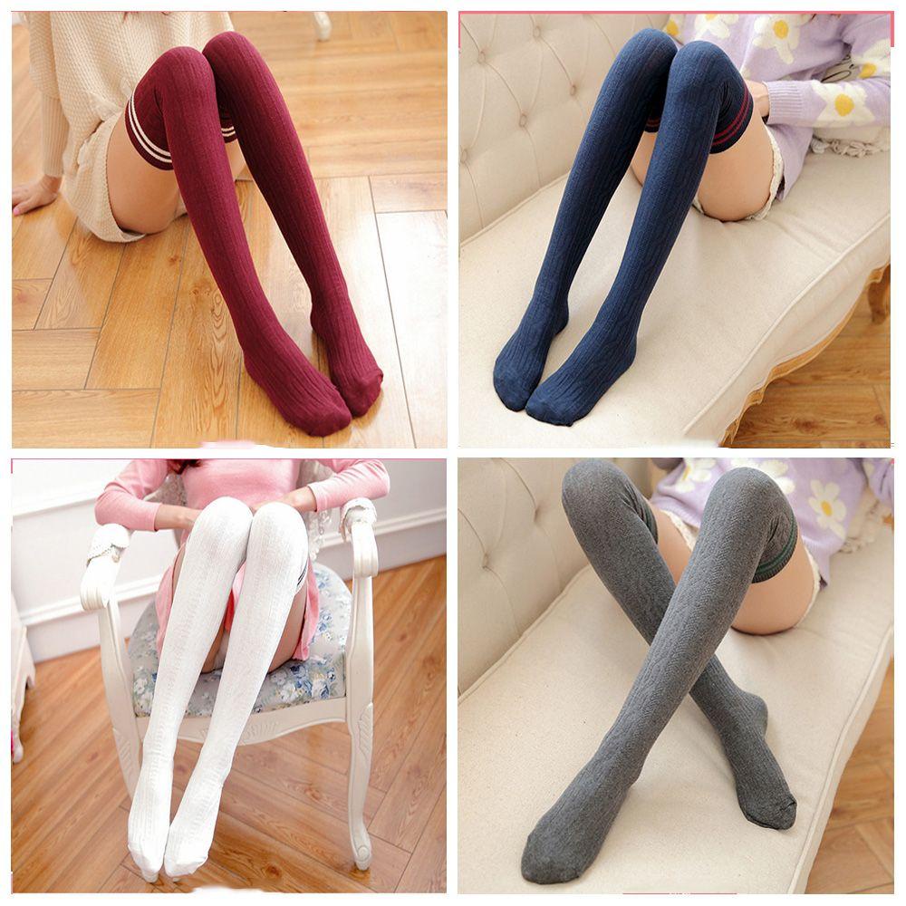 Vớ Cotton Dài Qua Gối Kẻ Sọc Ấm Áp Cho Nữ