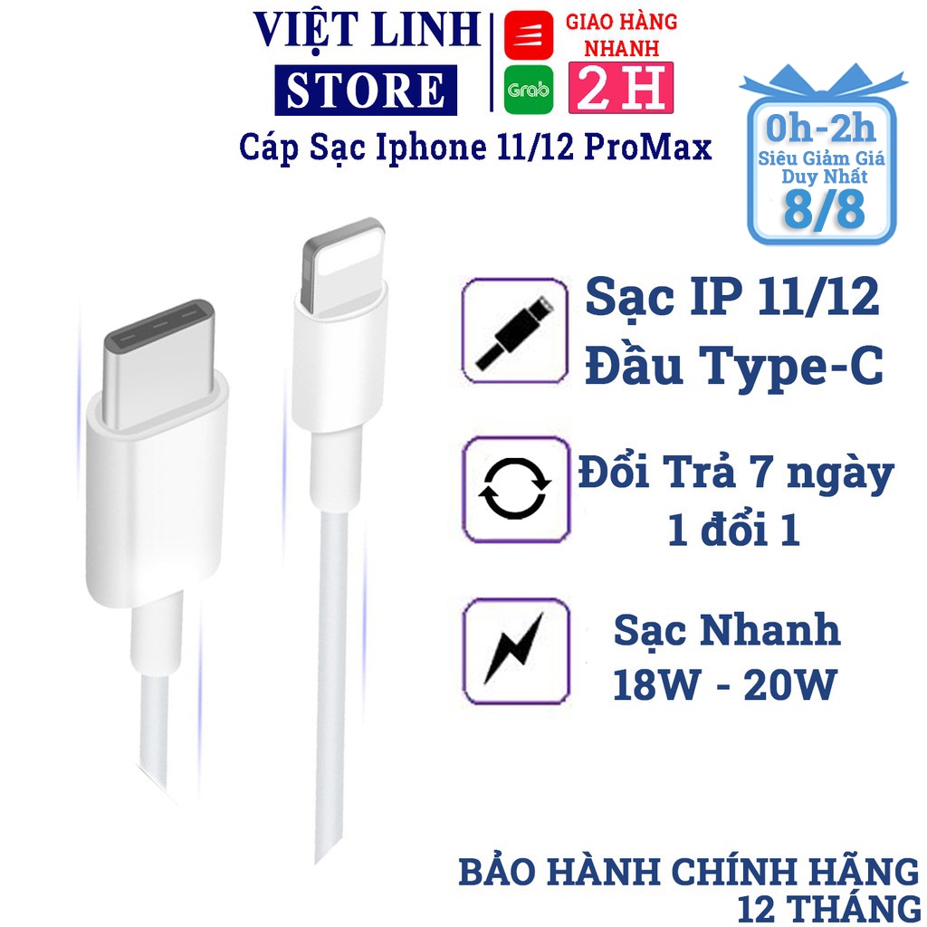 Dây cáp sạc iPhone sạc nhanh PD 20w 18w, dành cho iphone 11/11 promax, Ipad, iPhone - Hàng chính hãng - Việt Linh Store