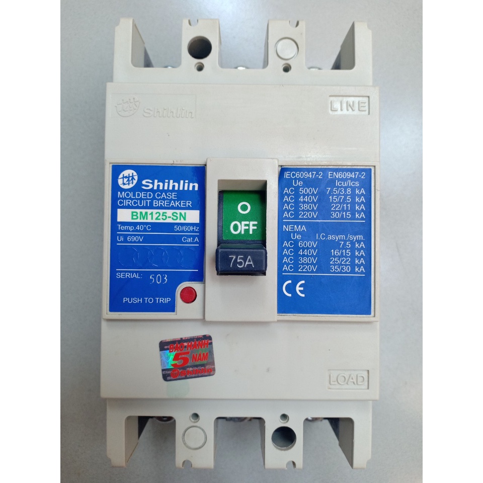 Aptomat MCCB 3P 75A Shihlin BM100-MN 3P 75A, aptomat 15A Shihlin, aptomat 40A shihlin