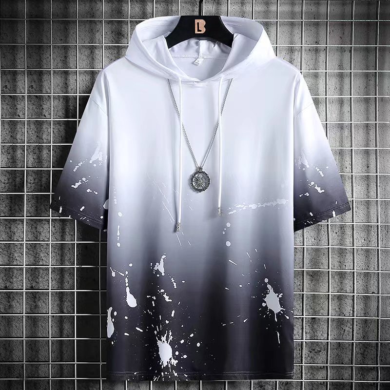Áo hoodie tay ngắn in họa tiết mực loang thời trang mùa hè cho nam size m-5xl