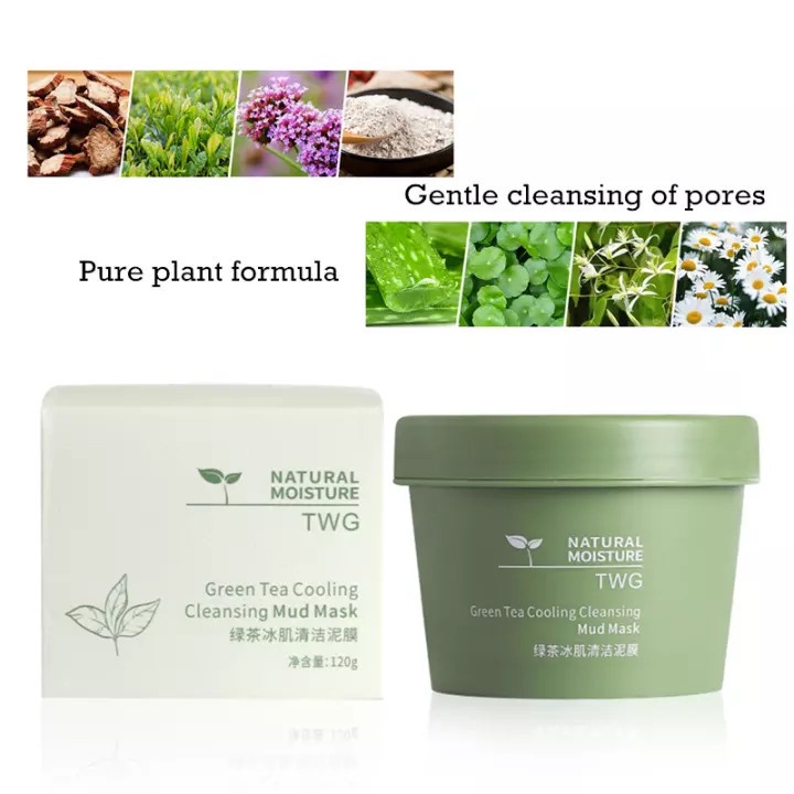 Mặt nạ trà xanh-Kem dưỡng tinh chất trà xanh và bùn kiểm soát nhờn giúp dưỡng ẩm trắng da loại bỏ mụn đầu đen