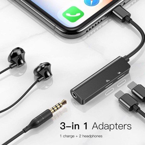 Jack chuyển đổi, Cáp chuyển đổi Baseus L52 vừa sạc vừa nghe đa năng 3in1 cho các loại iPhone/iPad