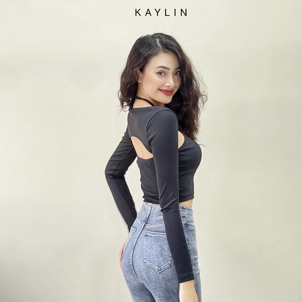 Áo thun croptop tay dài cột dây N1653 - KAYLIN