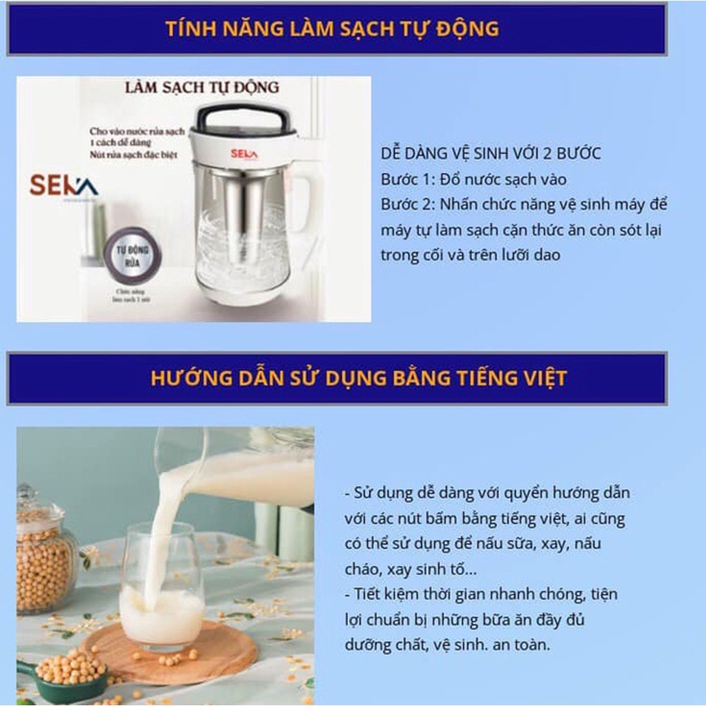 Máy làm sữa hạt đa năng SEKA tiện lợi an toàn dễ sử dụng bảo vệ sức khỏe gia đình - Bảo Hành 12 Tháng Toàn Quốc