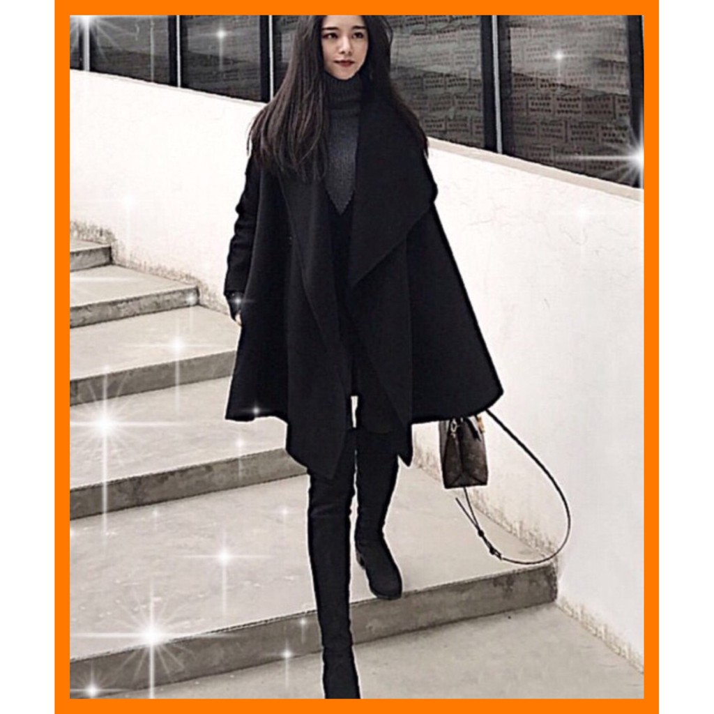 ♥️Áo Khoác Dạ Đen Dáng Dài UlzzangSize S->2XL
