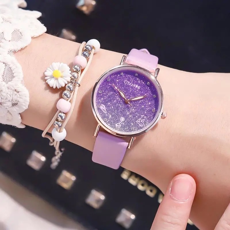 Đồng hồ đeo tay nữ mặt trời sao lấp lánh gradient chống nước lãng mạn thường ngày (hộp và vòng tay bán lẻ)