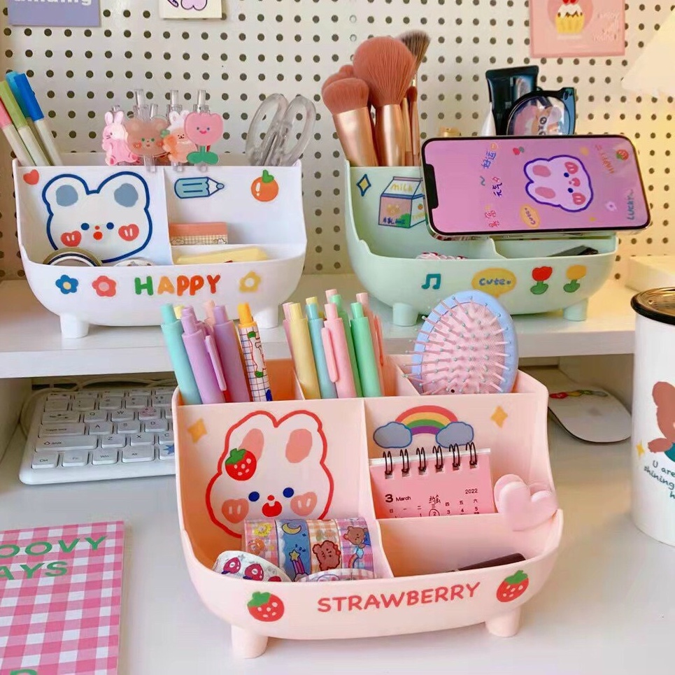 Khay Nhựa, Đế Nhựa Đựng Bút, Mỹ Phẩm 6 Ngăn Tặng Kèm Sticker 2D, 3D Phong Cách Vintage