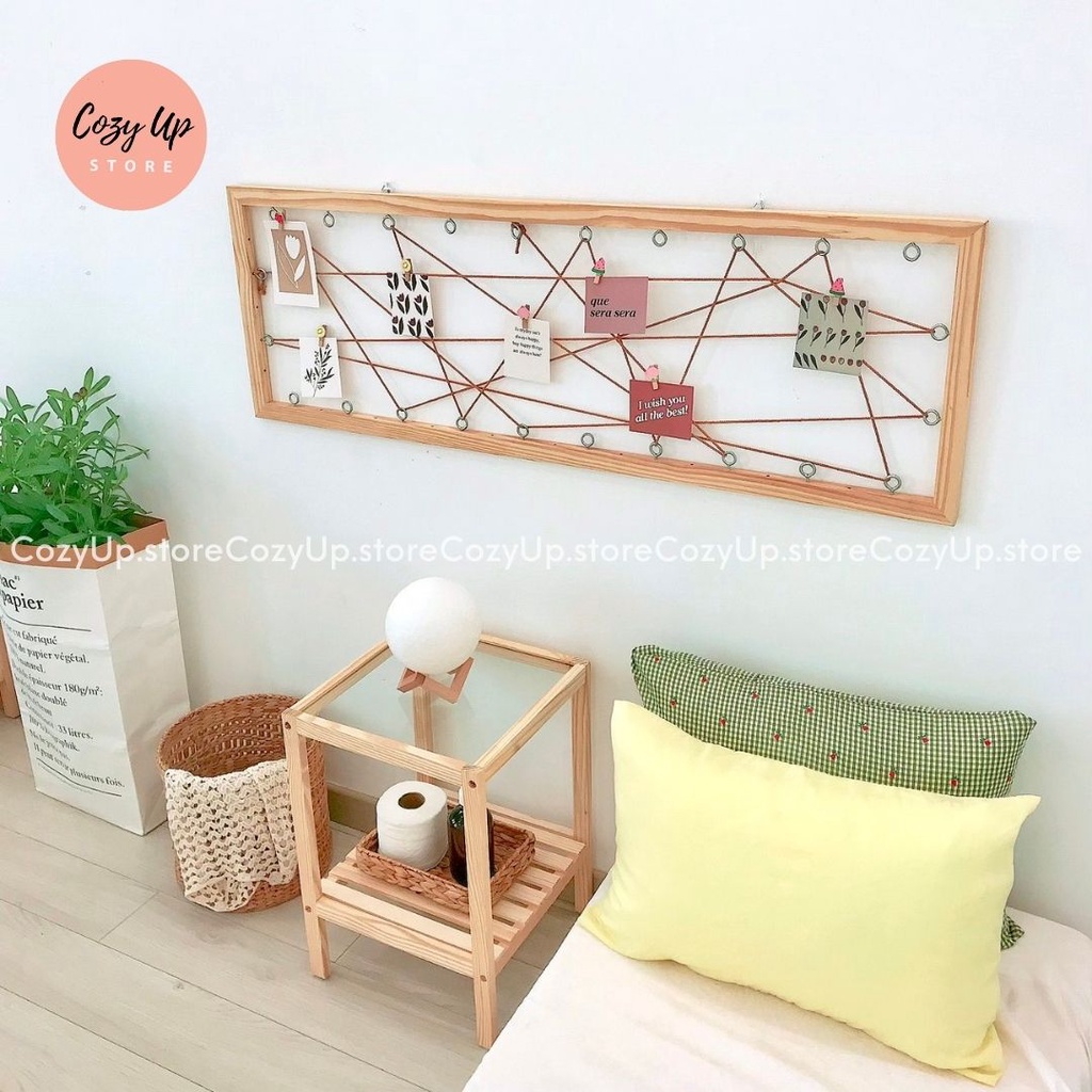 Khung gỗ treo tường trang trí - Tặng kèm dây thừng, sticker, kẹp gỗ
