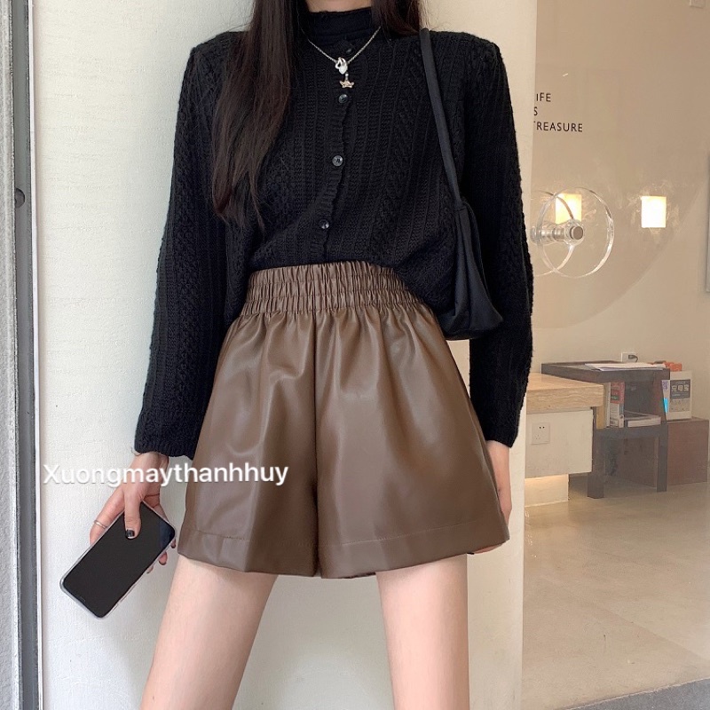 Quần Short Da Nữ Thời Trang - Quần Sóc Da Cạp Chun To Dáng Xòe m059