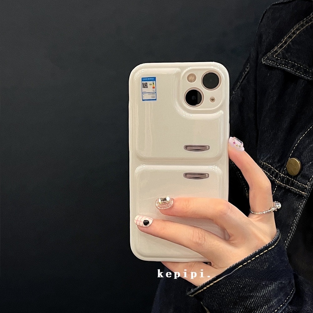 Ốp điện thoại họa tiết tủ lạnh trắng đen đơn giản sáng tạo dành cho iPhone 12 / 13promax 11 / x