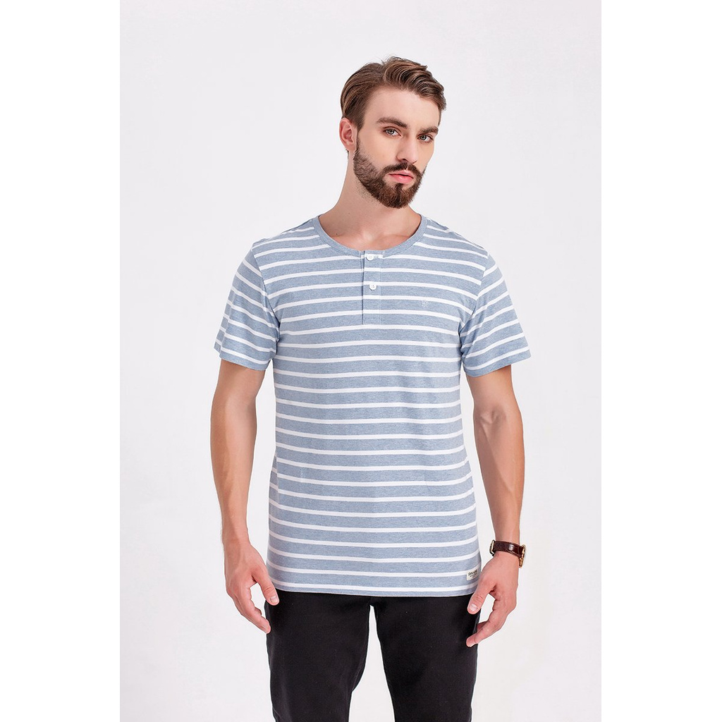 Áo thun cổ henley tay ngắn sọc ngang TS20FH18P-SC