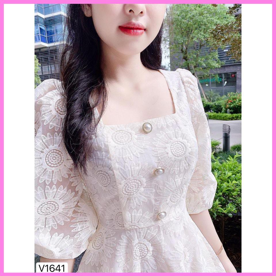 Đầm ren hoa cổ vuông tay lửng 3 nút cực xinh - Misa dress [ Váy trắng dự Tiệc ] | BigBuy360 - bigbuy360.vn