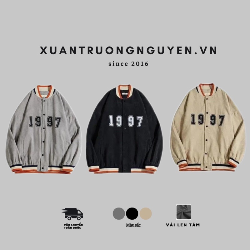 Áo khoác bomber varsity jacket len tăm nam nữ phong cách 1997 kiểu cổ điển
