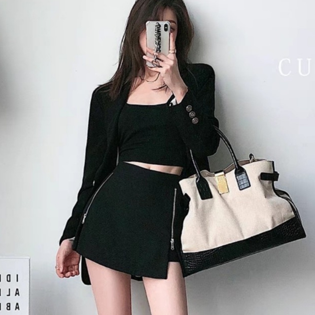 Chân Váy Chữ A Phối Kèm Dây Kéo Độc Lạ Váy Đen Thanh Lịch Chất Tuyết Mưa Cao Cấp Có Quần Lót Trong | BigBuy360 - bigbuy360.vn
