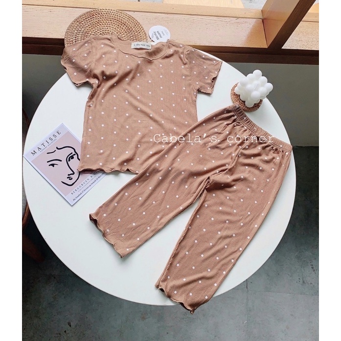 Quần áo trẻ em,Áo bé gái, bộ thun lạnh chấm bi cho bé từ 8-18kg phong cách Hàn Quốc