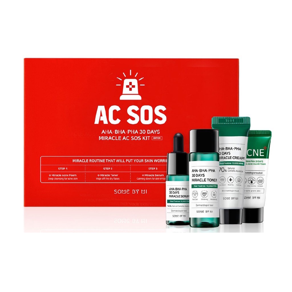 Bộ Kit 4 Sản Phẩm Cho Da Mụn Some By Mi AC SOS AHABHAPHA Miracle Chính Hãng