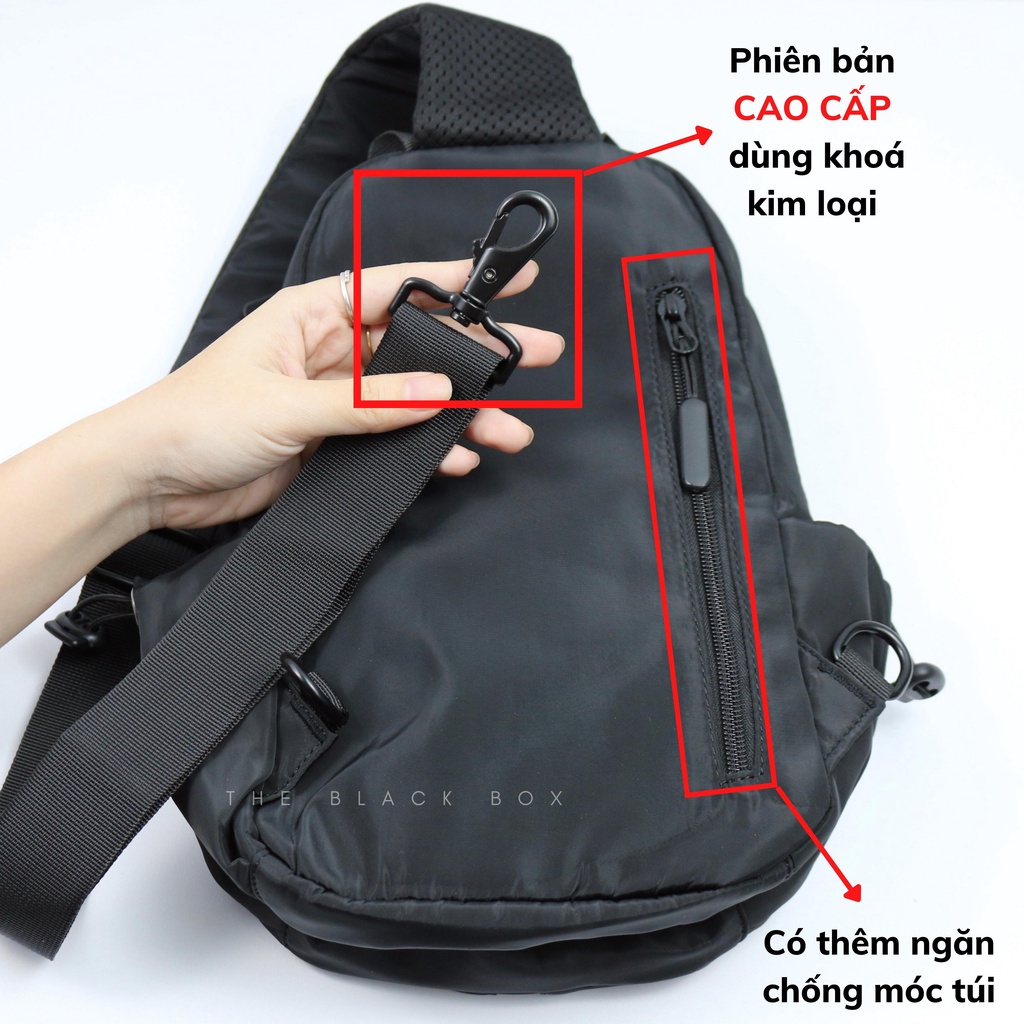 Túi Đeo Chéo Nam Chống Nước Thể Thao Vải Mềm Mịn, Balo Một Quai Ngăn Chứa Rộng Rãi Đựng iPad - The Black Box