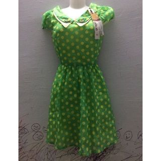 Đầm xanh lá chấm bi vàng size S
