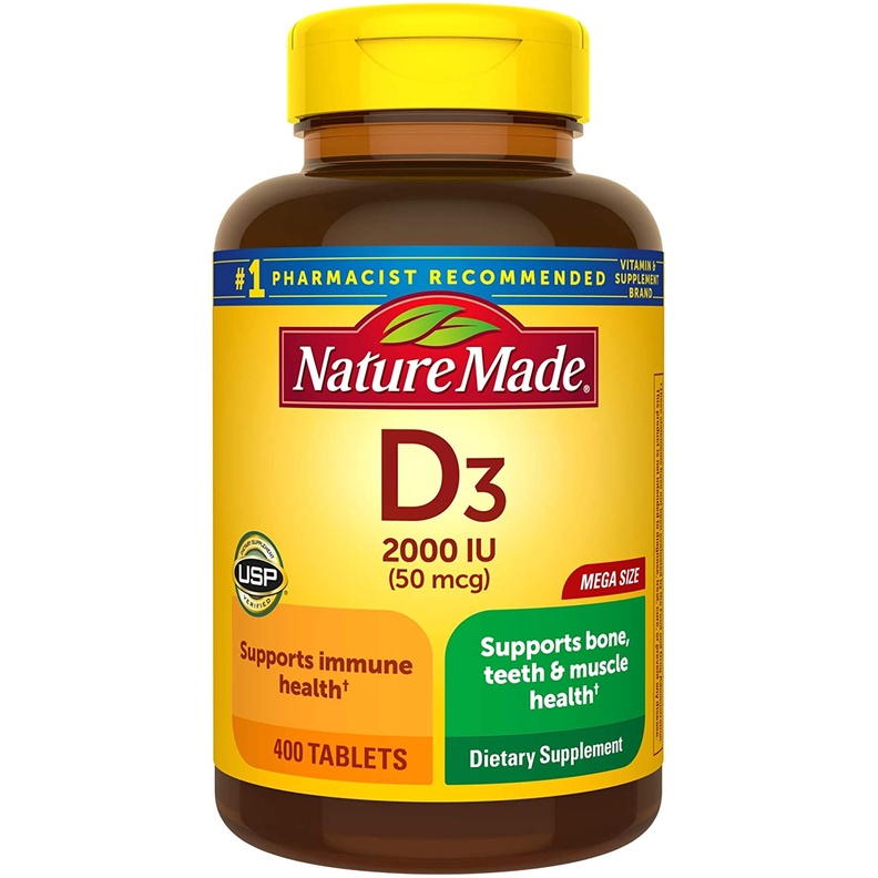 Viên Uống Vitamin D3 Nature Made 50 Mcg 1000 IU, 400 viên