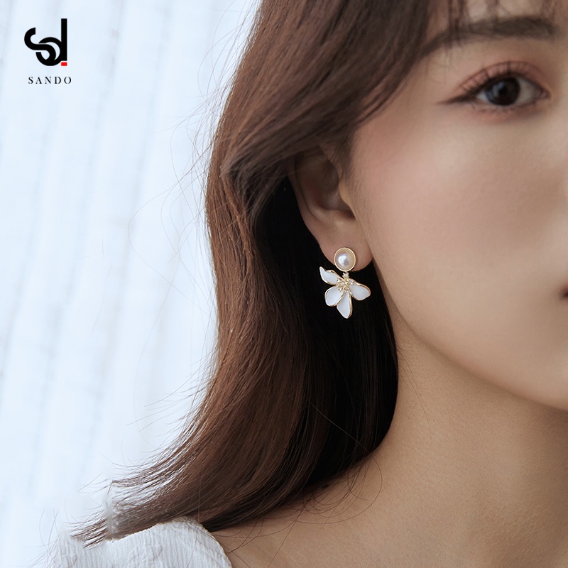 Bông Tai Mạ Bạc 925 Hình Hoa Đính Ngọc Trai Độc Đáo Thời Trang Mùa Hè Hàn Quốc 2022