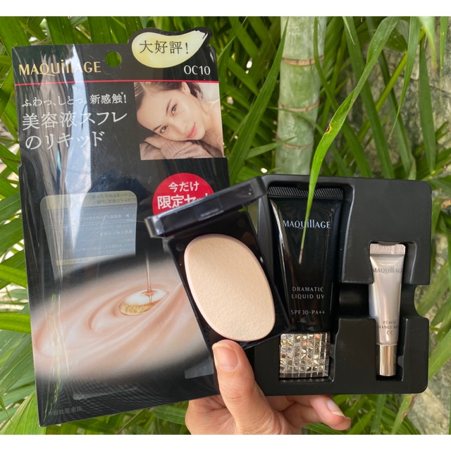 Set kem lót & kem nền trang điểm Maquillage Dramatic Liquid UV & Base CC No.10