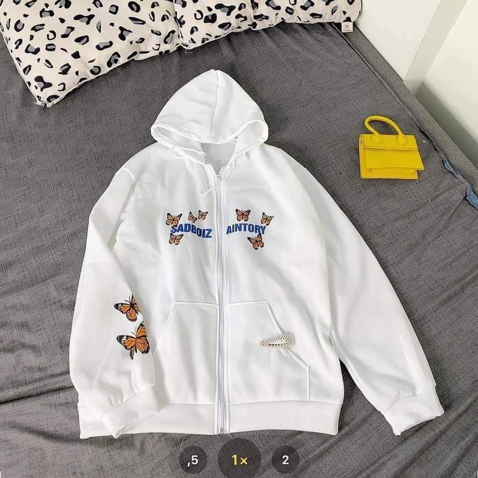 Áo Hoodie Bướm SADBOIZ 🦋 Áo Khoác Nỉ Nam Nữ Có Mũ Khóa Kéo 2 Màu 🦋