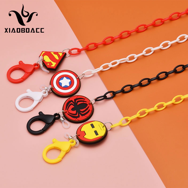 XiaoboACC Chuỗi Dây Đeo Giữ Khẩu Trang/ Kính Họa Tiết Siêu Anh Hùng Marvel Spider-Man Iron Man Captain America 50cm