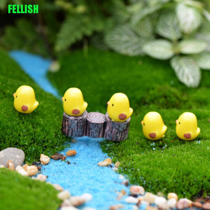 Set 5 mô hình chú gà mini màu vàng dùng trang trí tiểu cảnh DIY