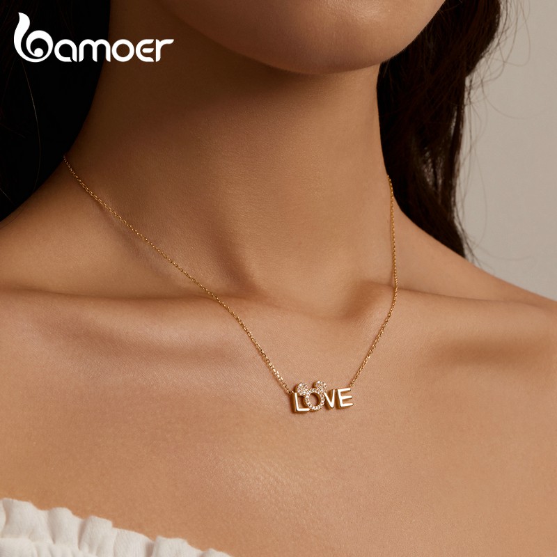 Dây chuyền Bamoer BSN238 bằng bạc 925 họa tiết chữ Love hợp thời trang cho nữ