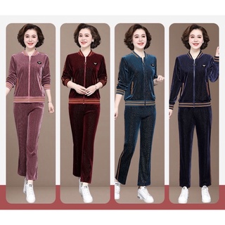 Set Nhung gân 2 món màu dễ mặc dành cho mẹ và phụ nữ tuổi trung niên