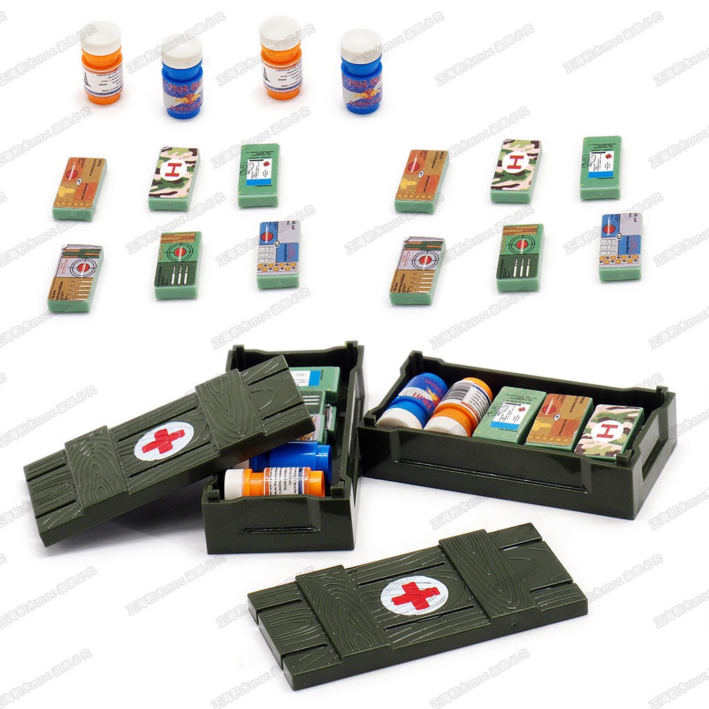 ♂Tương thích với Lego lắp ráp khối xây dựng quân sự Thế chiến II hộp y tế người lính vật liệu mô hình món quà trẻ em